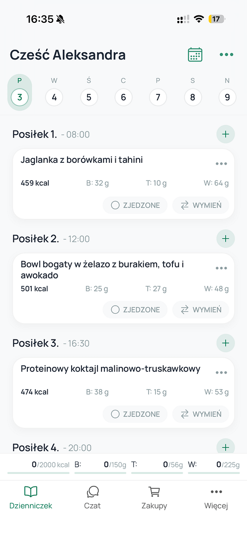 Dzienniczek z podglądem posiłków