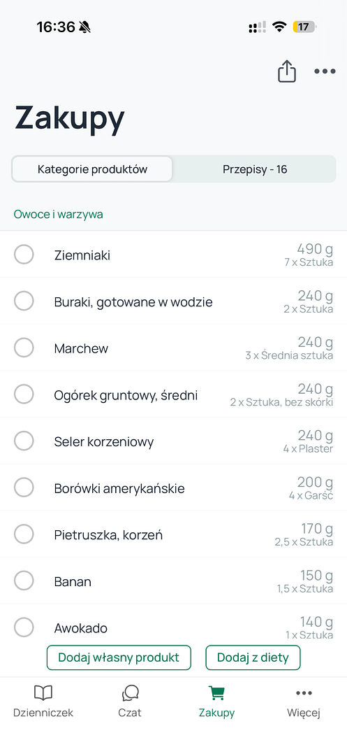 Lista zakupów w aplikacji