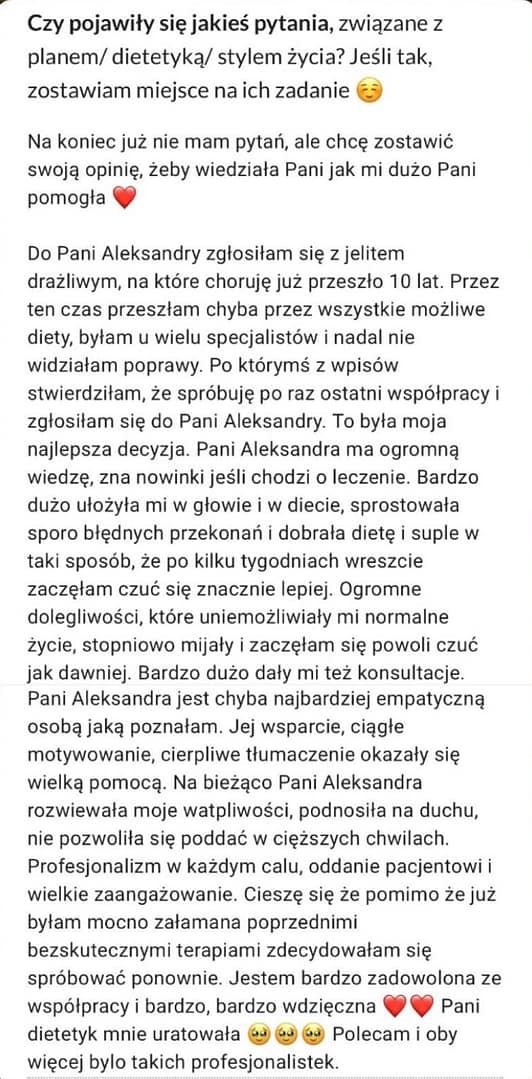 Anonimowa opinia o procesie dietetycznym
