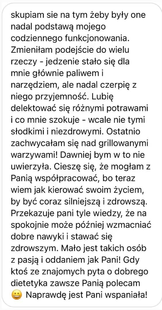 Anonimowa opinia pacjenta po współpracy dietetycznej