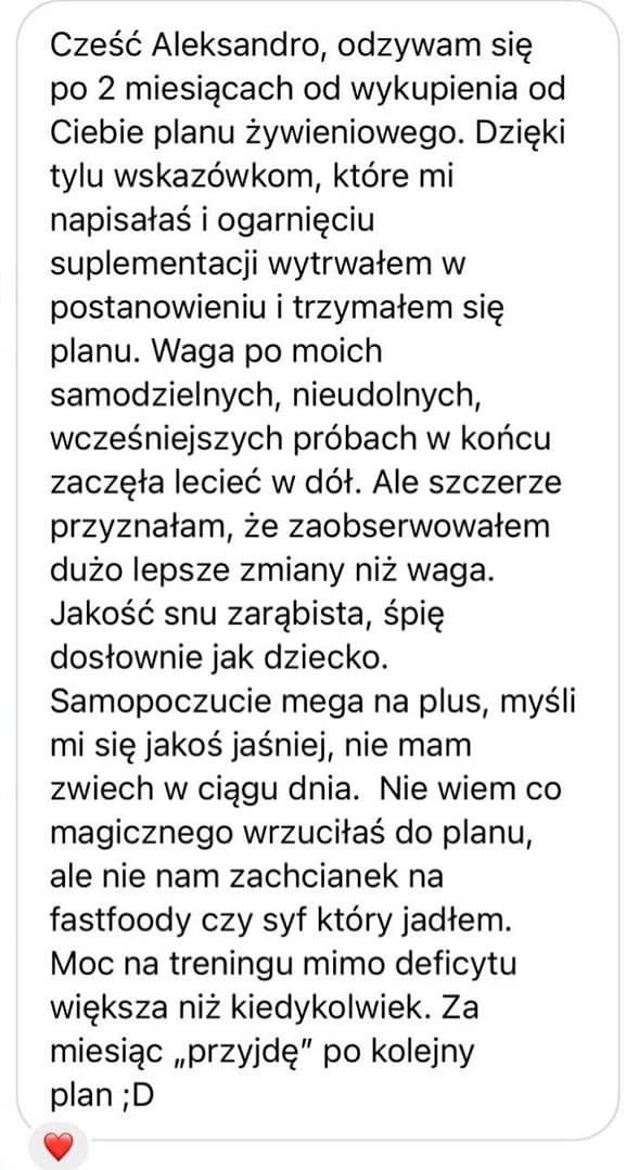 Anonimowa wiadomość z opinią o jadłospisie